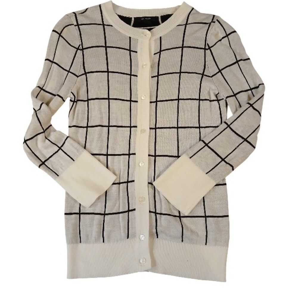 HALOGEN by Nordstrom Ivory/Black Plaid Knit Cardigan - Picture 3 of 11